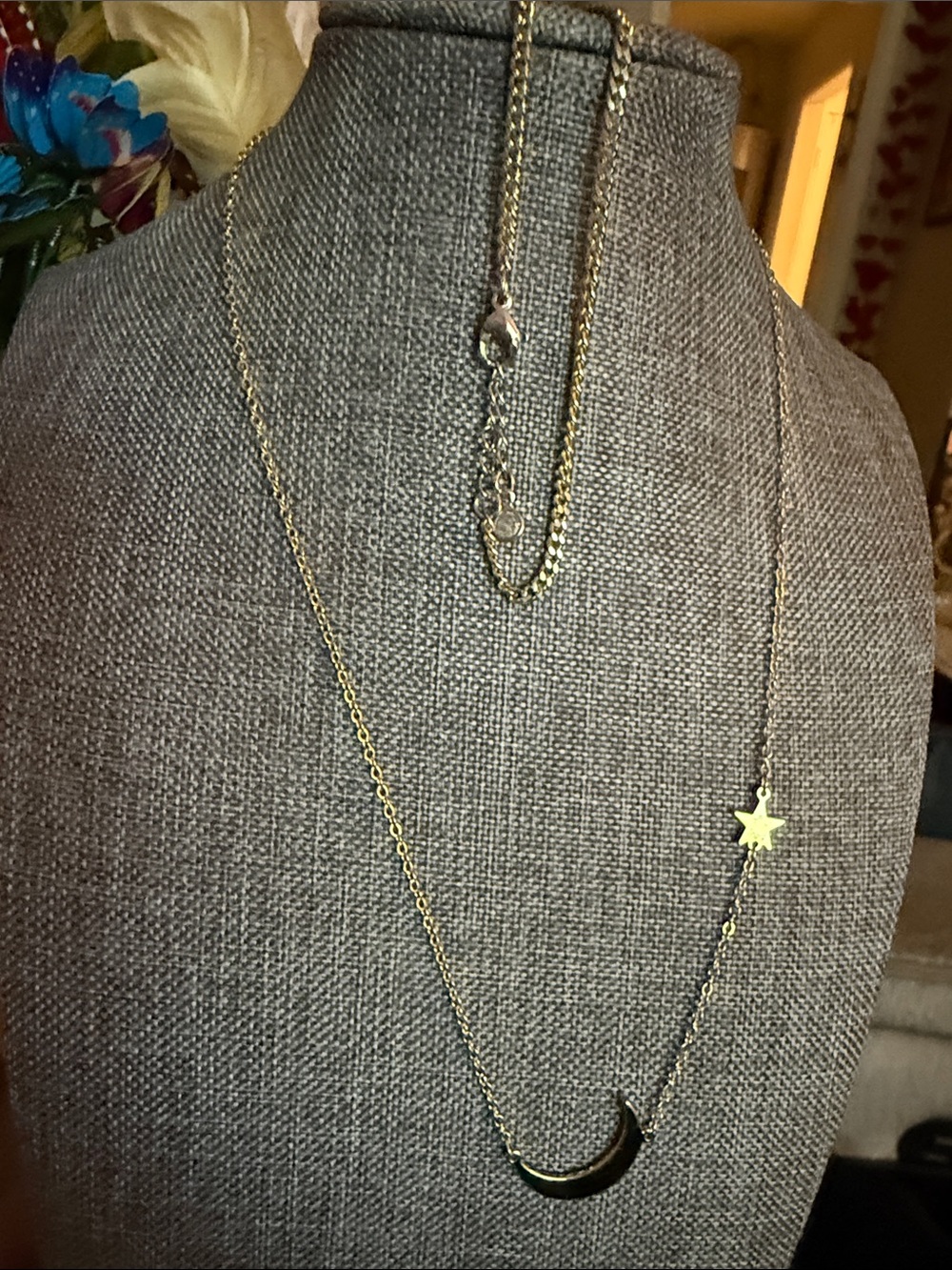 Gold-Tone Crescent Moon and Star Pendant Necklace & Bracelet- Women Jewelry